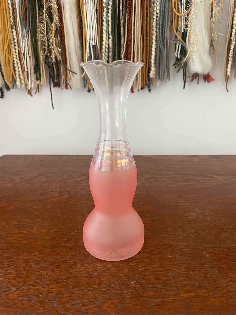 Pink Frosted Glass Bud Vase with Gold Accent